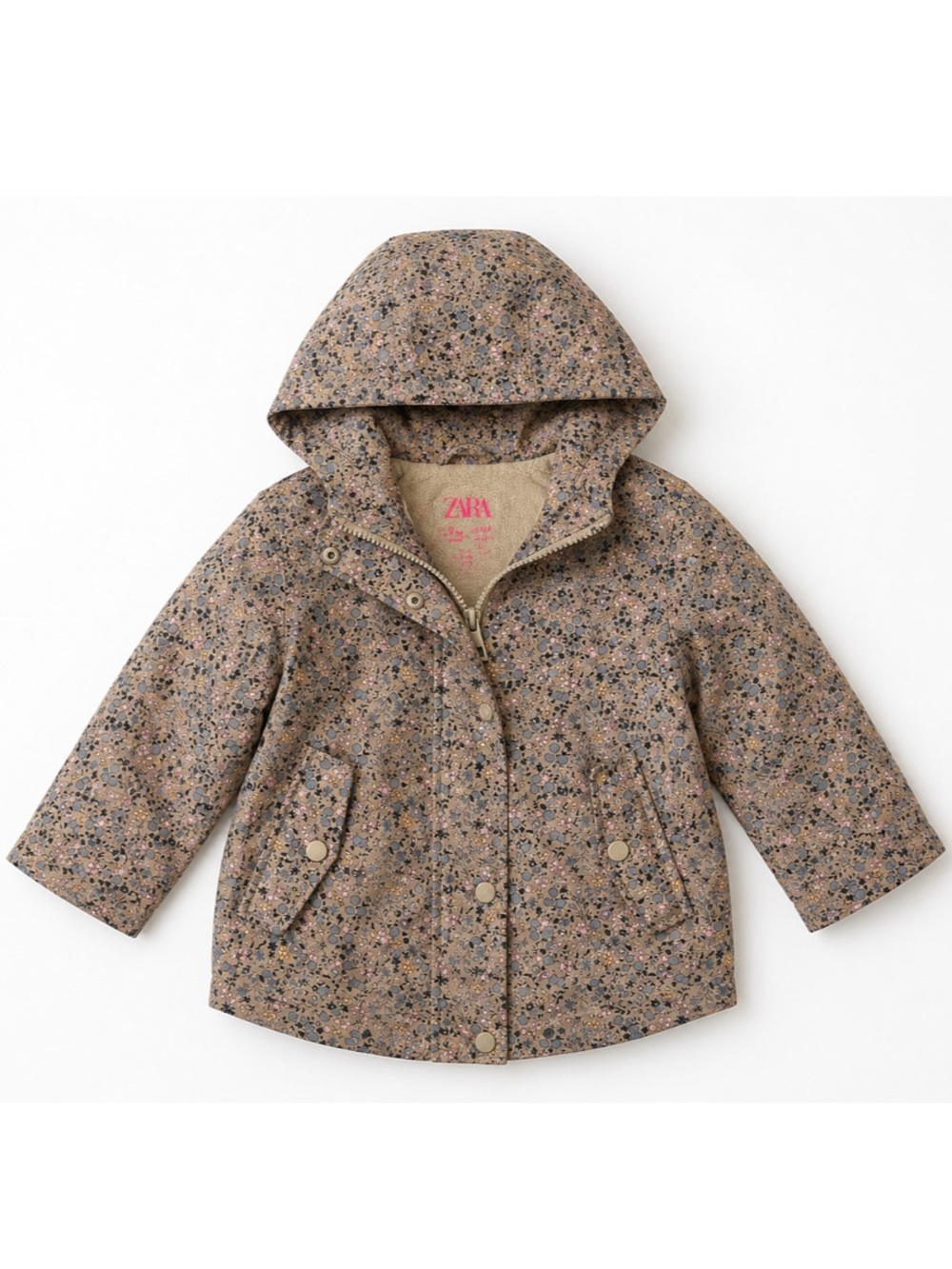 Zara Toddler Girls Floral Hooded Rain Jacket